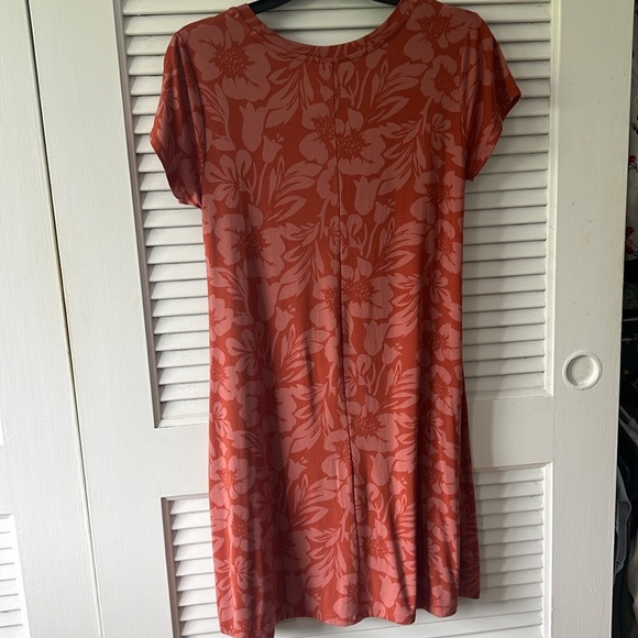 NWT Hawaiian print two tone burnt orange stretchy cap sleeve dress - Picture 4 of 4
